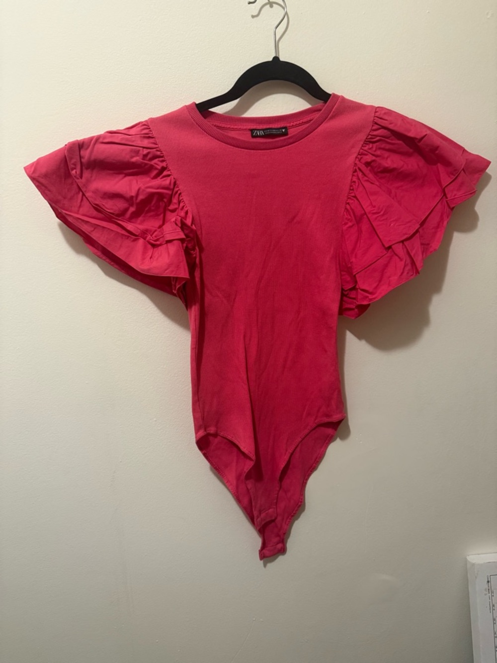 Zara Hot Pink Ruffle Sleeve Bodysuit